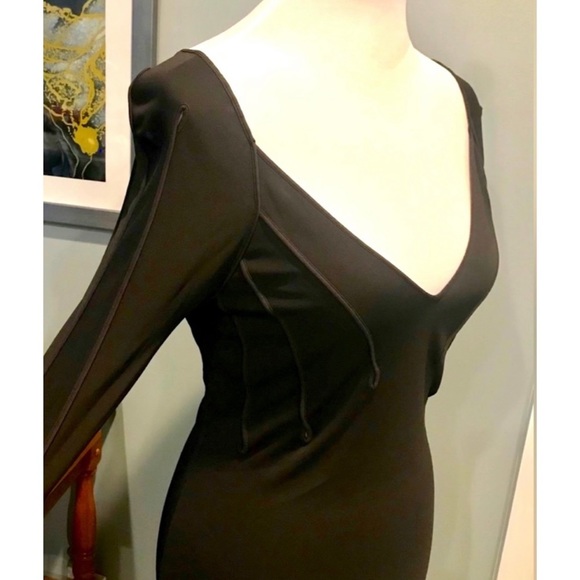 🖤Yves Saint Laurent Formal Black Goth Body Con Midi Jersey Dress Size Medium🖤 - Picture 4 of 7
